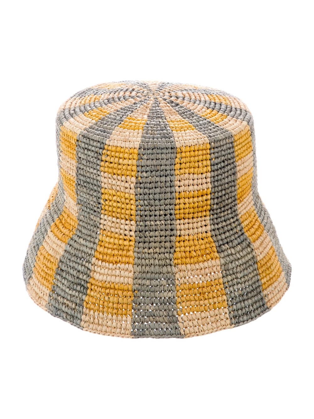 NWT Destree Striped Block Rafia Bucket Hat in Blue, Mustard & Cream
